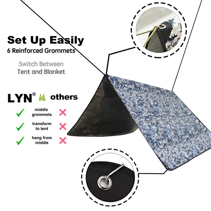 LYN Wild Masquerade:LYN Heavy Duty Camo/Camouflage Transformative Emergency Survival Blanket/Tent-XL,Thermal Space Mylar Waterproof with Stake for Camping,Army,Tarp,Hiking,Mountaining&Survival Gear - Image 4